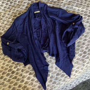 Shoulder Pad Cropped Drape Front Throw Navy Blue